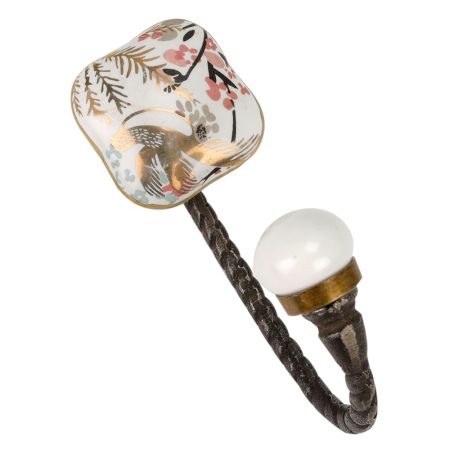 Golden Leaf Bird Square Ceramic Metal Hook Antique Fitting